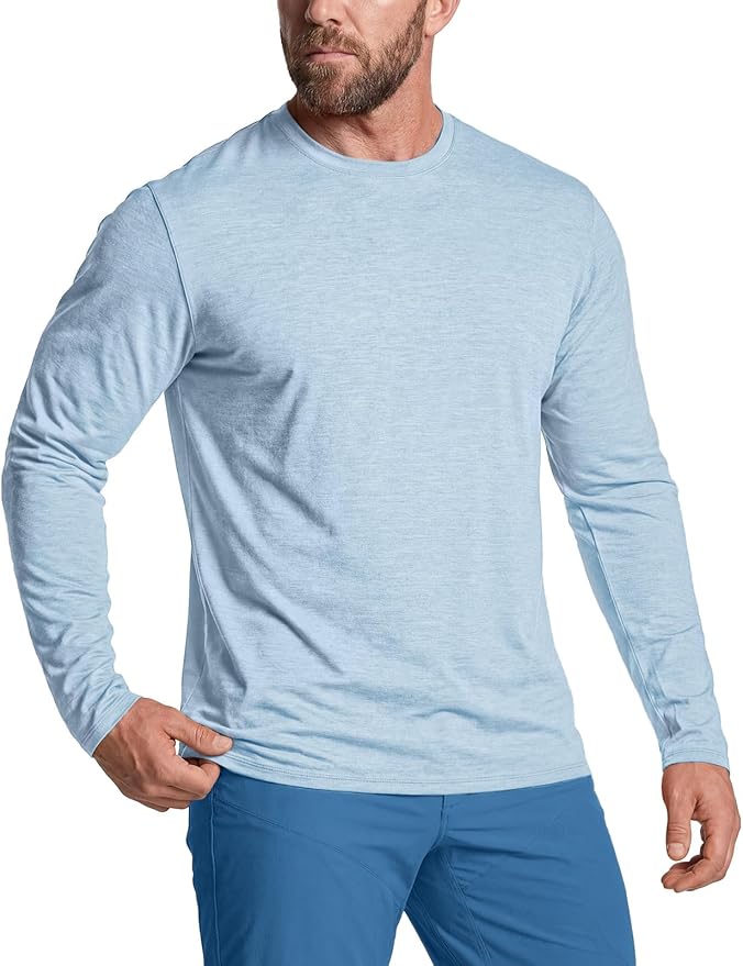 CQR Men's UPF 50+ Sun Protection Long Sleeve Quick Dry Athletic Shirts, Stretch Running Workout Hiking T-Shirts