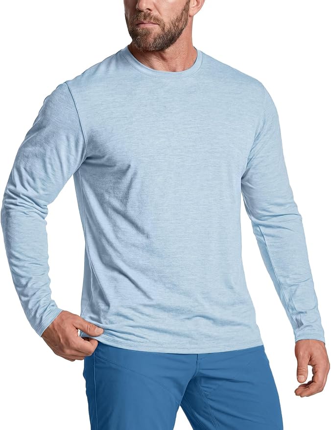 CQR Men's UPF 50+ Sun Protection Long Sleeve Quick Dry Athletic Shirts, Stretch Running Workout Hiking T-Shirts