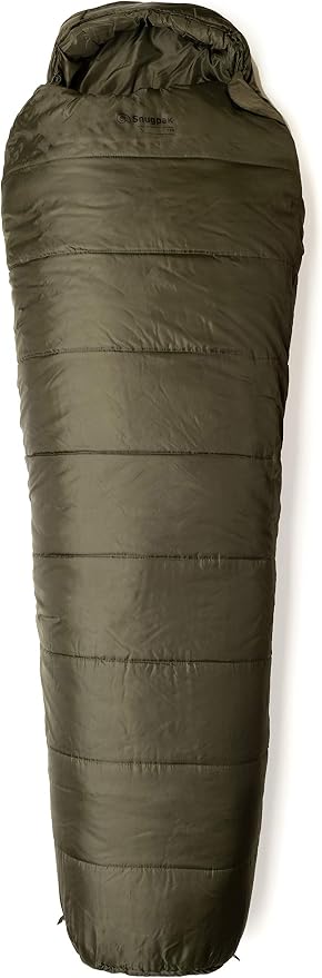Snugpak Basecamp Ops TSB Sleeping Bag, Warm Isofibre Fill, Snugfit Hood & Compression Stuff Sack for Camping, Olive - Left Side Zip