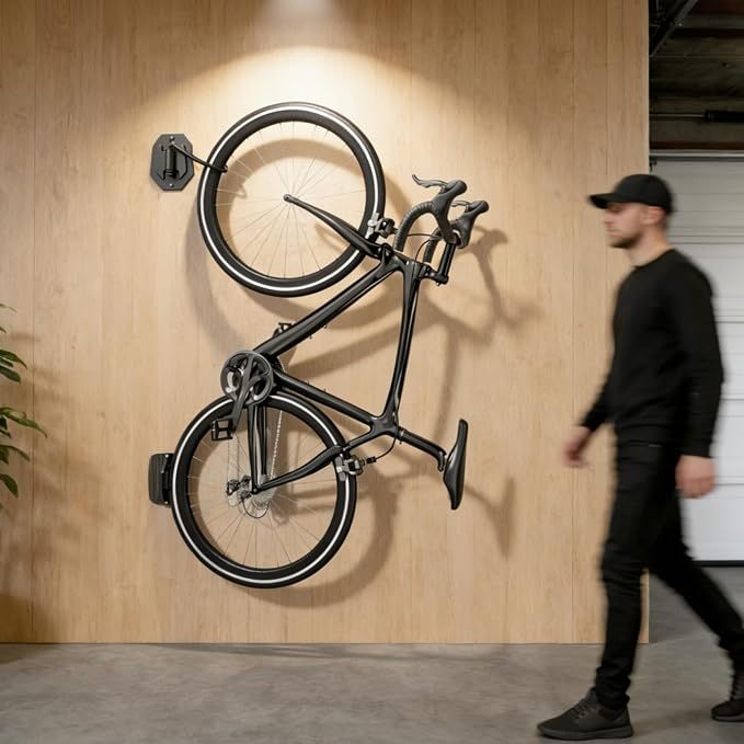 PEGZONE Swivel Bike Wall Mount, Heavy Duty Vertical Bike Rack with Fixed Hooks for Garage Storage, Wall Mounted Bicycle Hangers Holds up to 77 lbs for Indoor, 1 Pack