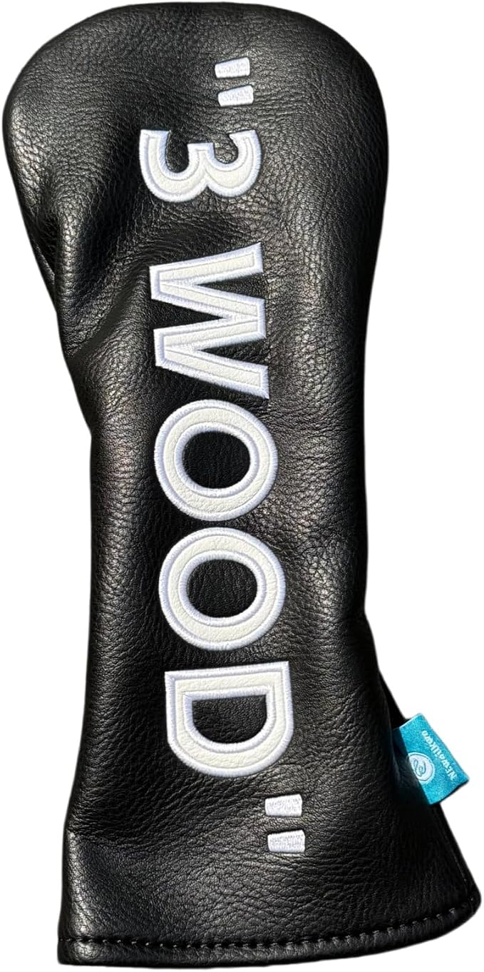 Golf Club Headcover 3 Wood Headcover Black n White Premium PU Leather Driver #3 Fairway Wood Hybrid Wood Head Cover Fits for All Brand