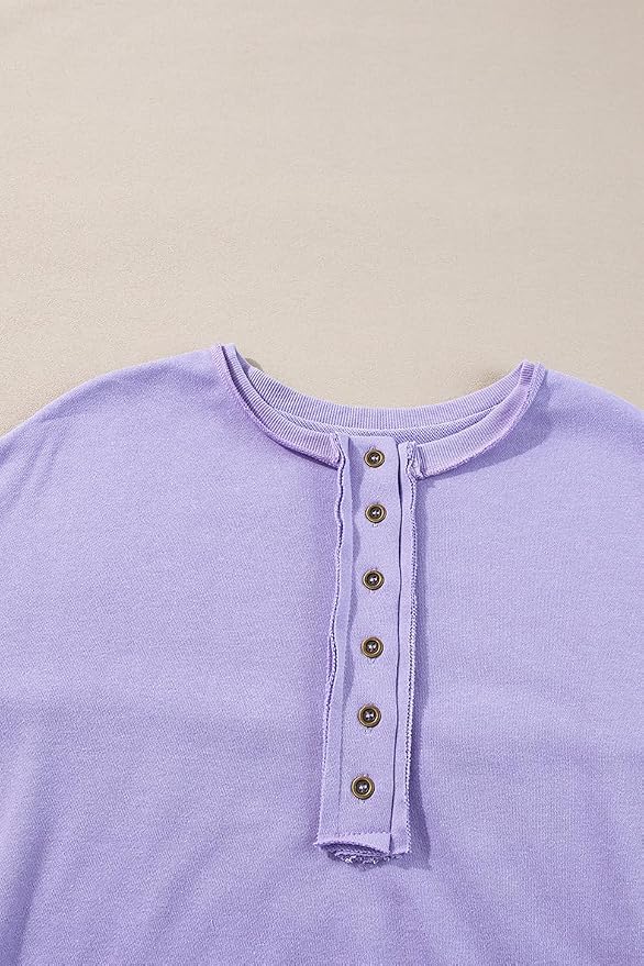 Chvity Sweatshirts for Women Sequin Patchwork High Low Hem Henley Oversize Soft Casual 2025 Fall Sweatshirt
