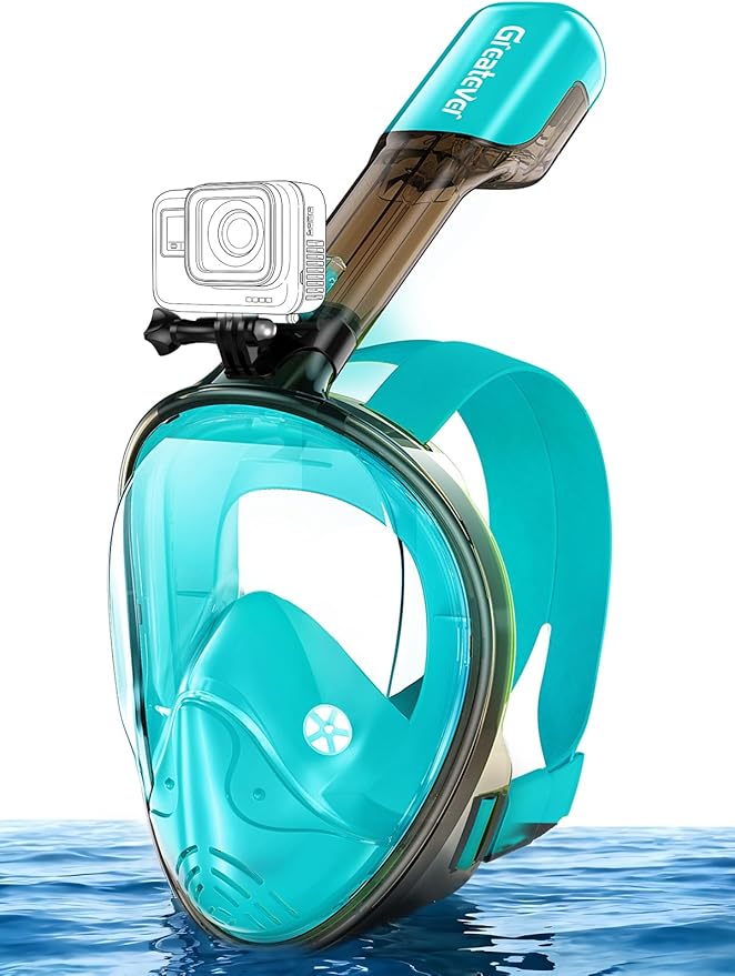 Greatever Full Face Snorkel Mask, Snorkeling Gear for Adults with Latest Dry Top Breathing System and Detachable Camera Mount, Foldable Snorkel Mask Adult, Snorkels Anti-Fog & Anti-Leak