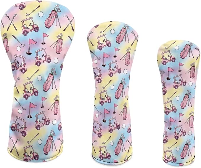 Rnyleeg Golf Club Head Covers for Women Driver Head Cover Leather Fairway Wood Headcover Hybrid Headcovers for Golf Clubs