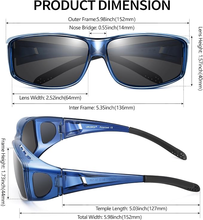 URUMQI Polarized Sunglasses Fit Over Glasses for Men Women, Wraparound Sun Glasses UV400 Protection for Driving Fishing