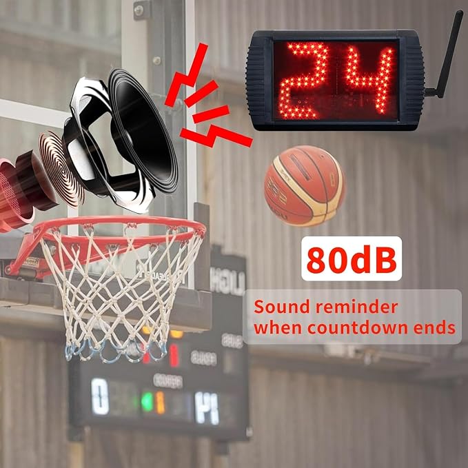 YZ 5 Inch LED Basketball Shot Clock Timer, Custom Countdown Timer (12/14/20/24/30 Seconds), Portable with Remote Control & Buzzer for Basketball Courts