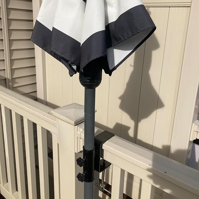 AMMSUN Heavy Duty Upgraded Patio Umbrella Clamp Clip Steel Umbrella Stand Holder Fit Square Balcony Railings Mount Attaches to Fence Post Railing Bleachers Benches Tailgates Outdoor, 2.62 lbs