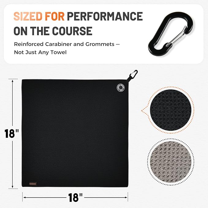 Tecoom Magnetic Golf Towel, Premium Ultra Absorbent Waffle Microfiber, Double-Stitched Edging, Strong Magnet for Golf Carts, Bags and Clubs, 18"x18" Portable Golf Accessories, Gift for Men Women