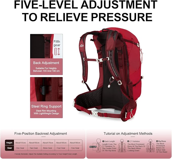 IX INOXTO Hiking Backpack, Camping Backpack, 30L Waterproof Hiking Daypack with 3L Water Bladder and Rain Cover (Red)