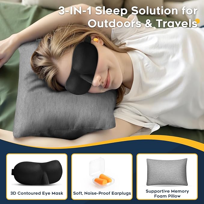 CushyOasis Memory Foam Pillows & All-in-1 Camping Pillow Set, Bed Pillow with Washable Cover