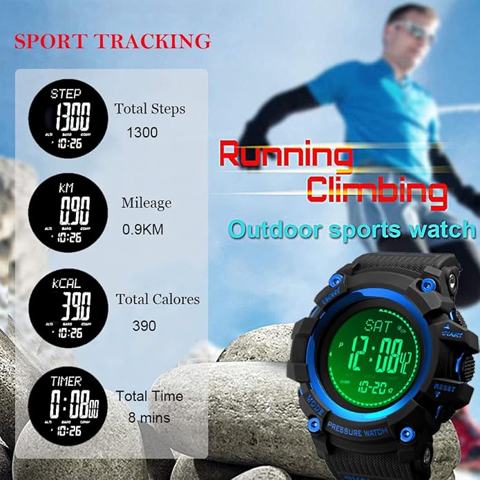 Watch Compass, Altimeter Barometer Thermometer Temperature, Pedometer, Military Army Waterproof Outdoors Sport Digital Watch for Men
