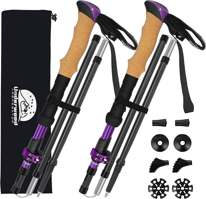 Carbon Fiber Trekking Poles - Lightweight Collapsible Hiking Poles, 2 PCS Nordic Hiking Sticks for Travel, Backpacking Walking Sticks for Men, Women, Seniors with Cork Grip & Quick-Lock System