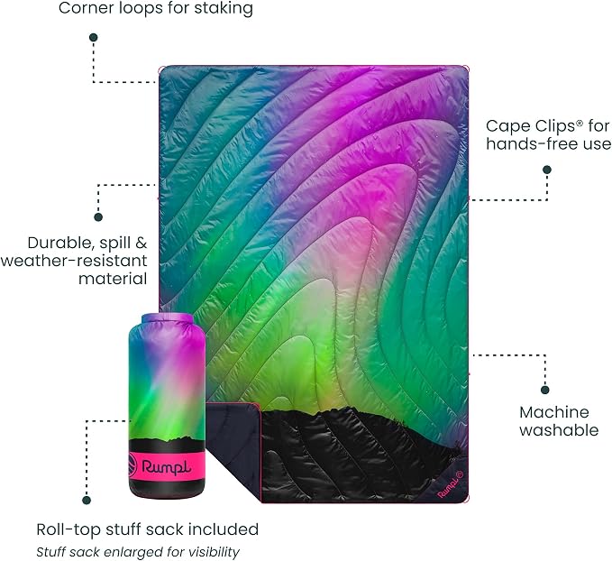 Rumpl Original Puffy 1-Person Blanket for Camping and Outdoors, Northern Lights