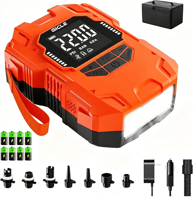 GICLE 22PSI Electric SUP Pump, Rechargeable Paddle Board Pump, Dual Power Battery & 12V Car Air Pump, Portable High Pressure Inflator with Auto Shut-Off & Fast Charging for SUP, Kayak, Inflatable Boat
