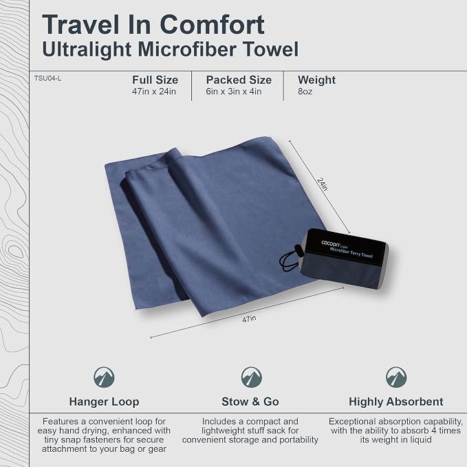Cocoon Microfiber Towel Ultralight - Fjord Blue - L