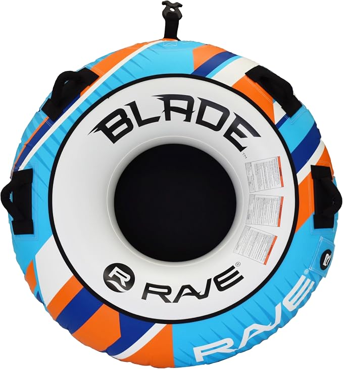 RAVE Sports Blade Inflatable Towable Tube, 1 Rider, Unique Skim-Fast Bottom Coating, Nylon Cover, Four Foam-Filled Reinforced Handles, Quick Connect Tow Point, Boat Tubes and Towables, Stable Ride