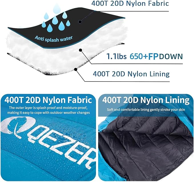 0 Degree Sleeping Bag for Adults 650 Fill Power Down Sleeping Bag for Cold Weather -20F / -8F / 0F / 10F Large Lightweight