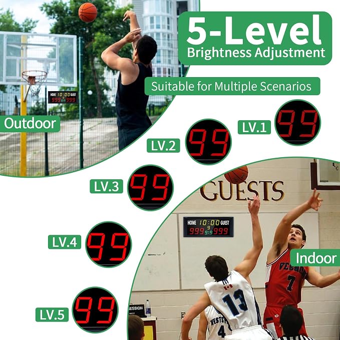 YZ 16” Large Electronic Scoreboard with Remote, Bright LED Scoreboard for Outdoor Games, Digital Scoreboard with Timer Clock, Portable Score Keeper for Football/Basketball/Cornhole/Volleyball