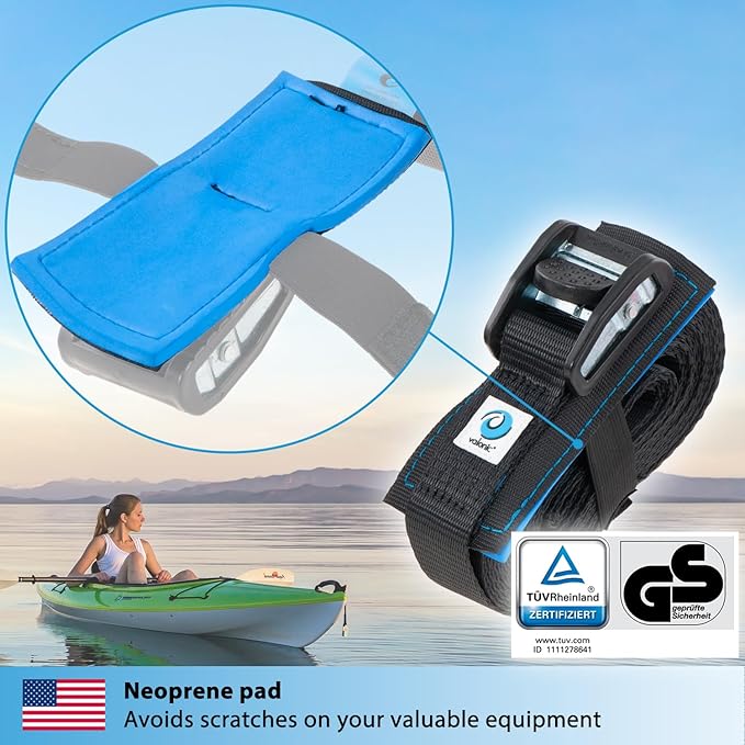 valonic ORCA - tie Down Straps Heavy Duty - 3500 lbs, Padded, cam Buckle, 13 ft x 1.3 in, 2 Pack - for roof Rack, Surfboard, Kayak and Paddle Board - Black, with Protection pad