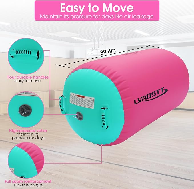 Gymnastics Air Barrel Roller Air Spot, Inflatable Tumbling Mat Tumble Track Gymnastic Equipment Balance Cylinder with Pump for Yoga Cheerleading Home Use Gym