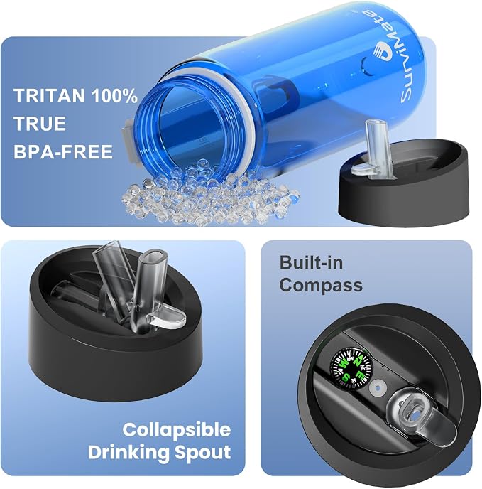 SurviMate Purified Water Bottle for Camping, Hiking, Backpacking and Travel, BPA Free with 5-Stage Intergrated Filter Straw