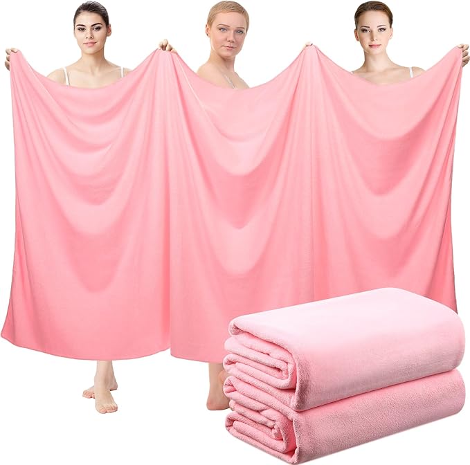 Mixweer 2 Pcs Oversized Bath Towels, 40 x 80 Inch Giant Microfiber Jumbo Bath Sheets Ultra Soft Bathroom Microfiber Quick Dry Absorbent Shower Towels for Spa Camping Beach (Light Pink)