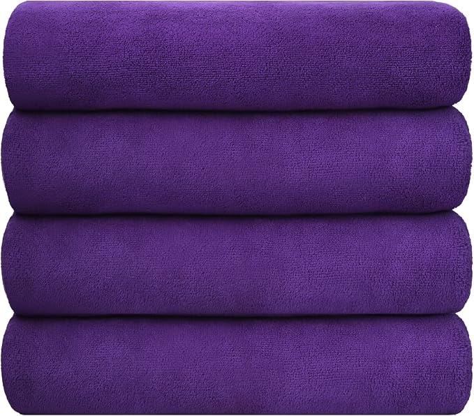 JML Bath Towel, Microfiber Bath Towels Set 4 Pack (30" x 60") - Large Size, Extra Absorbent, Quick Drying, Multipurpose as Fitness Towel, Sports Towels, Yoga Towel, Violet