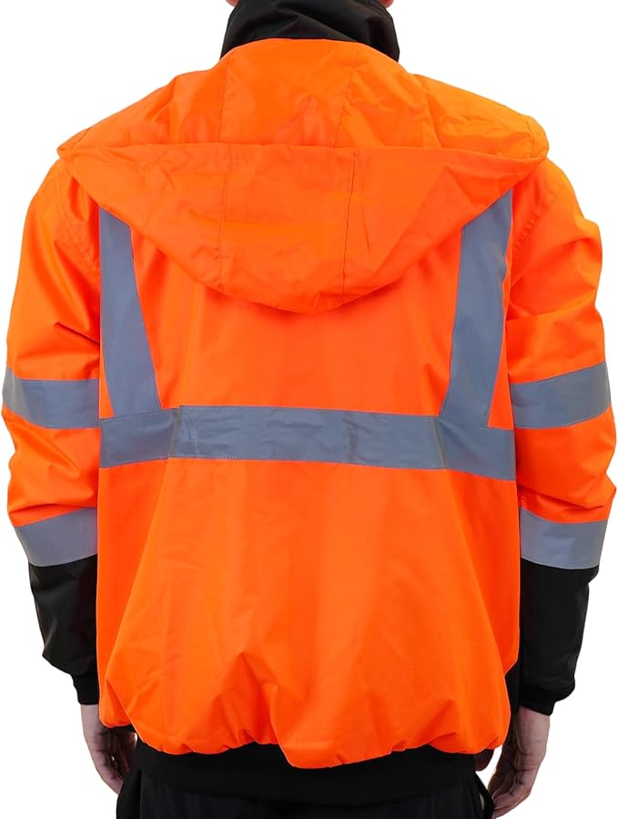 PAFESTER High Visibility Reflective Safety Jackets for men 300D Oxford 100% Waterproof Thermal Rain Coats for Cold Weather