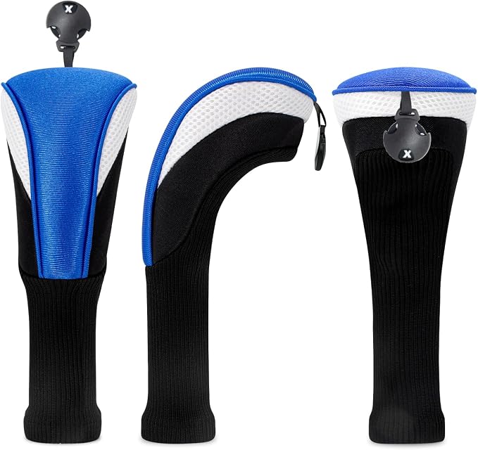 Golf Club Head Covers for Woods 3/4/5/6 Pieces Long Neck Mesh Sports Golf Club Headcovers Set with Interchangeable No. Tags 3 4 5 6 7 X Golf Accessories for Men Women