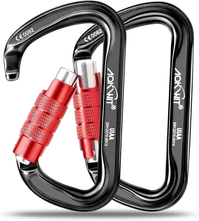 30KN Auto Locking Carabiner Clip Twist Lock UIAA Certified Large Climbing Carabiner Heavy Duty Carabiner for Rock Tree Climbing Rappelling Mountaineering Caving Rescue Arborist Aerial Yoga