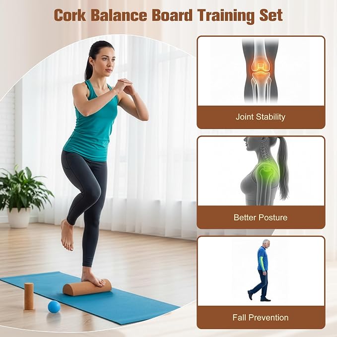 MUCITAGF Cork Balance Board - Ankle & Foot Strengthener Kit for Physical Therapy, Plantar Fasciitis Recovery, Core Stability, Enhanced Foot Function, Mobility and Prevent Falls | Balance Trainer