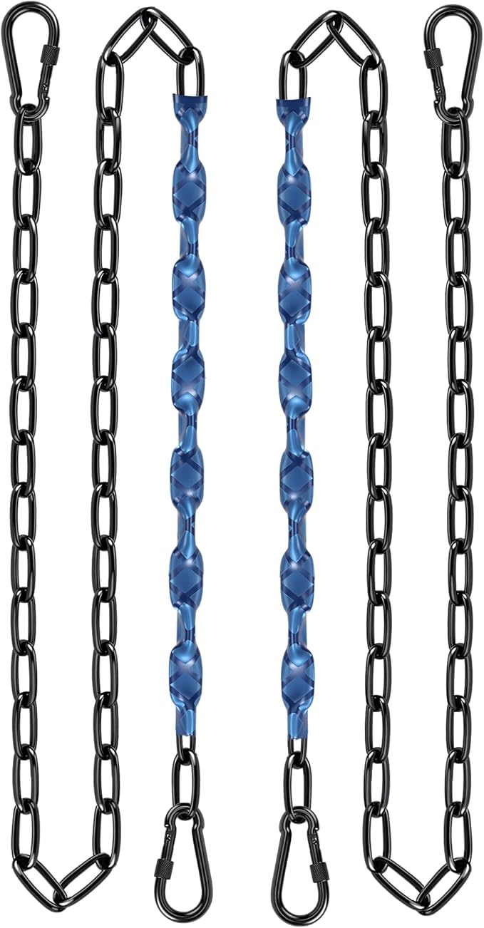 Stainless Steel Link Chain 64inch 304 Permanent Rust Chain 2 Pack with 4 Spring Snap Hooks, 1000LB Load Bearing Metal Chain Heavy Duty Safety Chain for Swing, Yoga, Hammock, sandbag Suspension