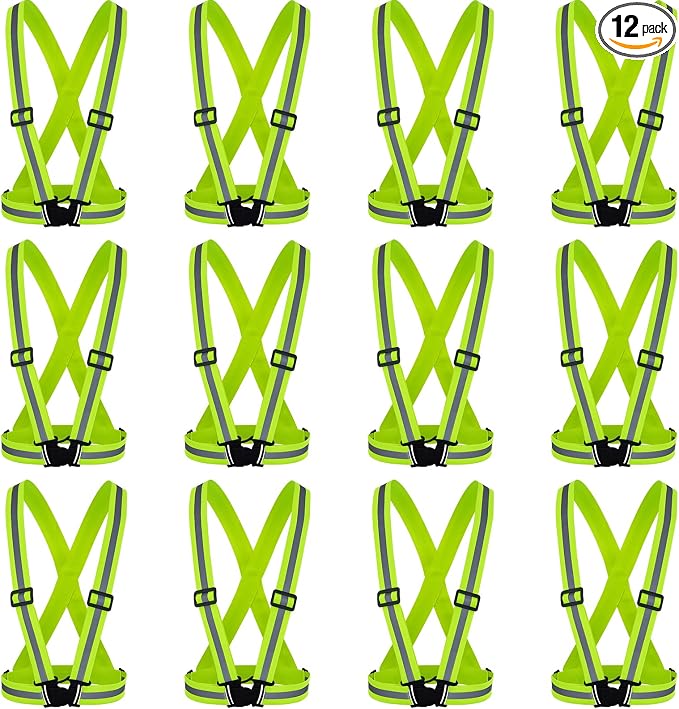 Hercicy 12 Pcs Reflective Vest High Visibility Safety Vests, Adjustable Running Gear Straps Lightweight Reflector for Construction (Yellow)