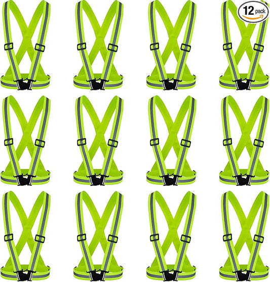 Hercicy 12 Pcs Reflective Vest High Visibility Safety Vests, Adjustable Running Gear Straps Lightweight Reflector for Construction (Yellow)