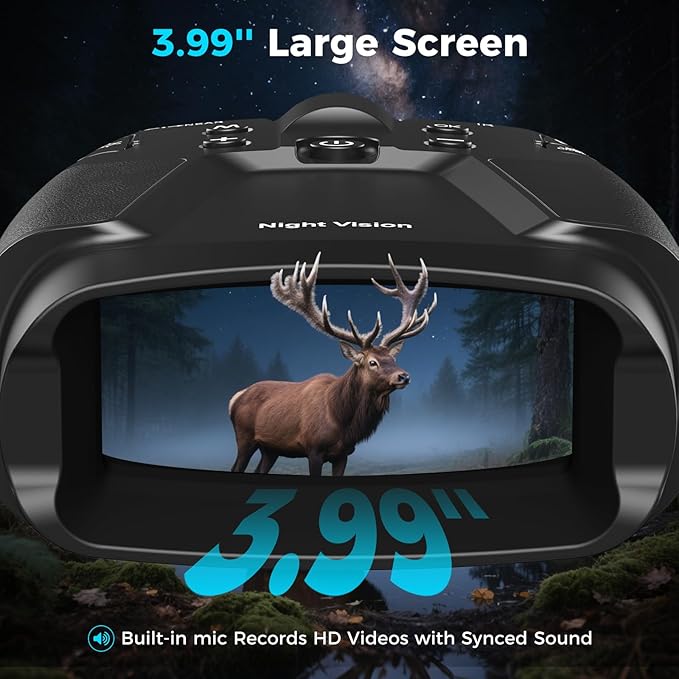Night Vision Goggles, 4K Night Vision Binoculars with 3.99" HD Screen, 10000mAh Rechargeable, 64GB Card Included for Wildlife Observation & Surveillance