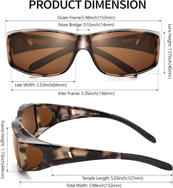 URUMQI Polarized Sunglasses Fit Over Glasses for Men Women, Wraparound Sun Glasses UV400 Protection for Driving Fishing
