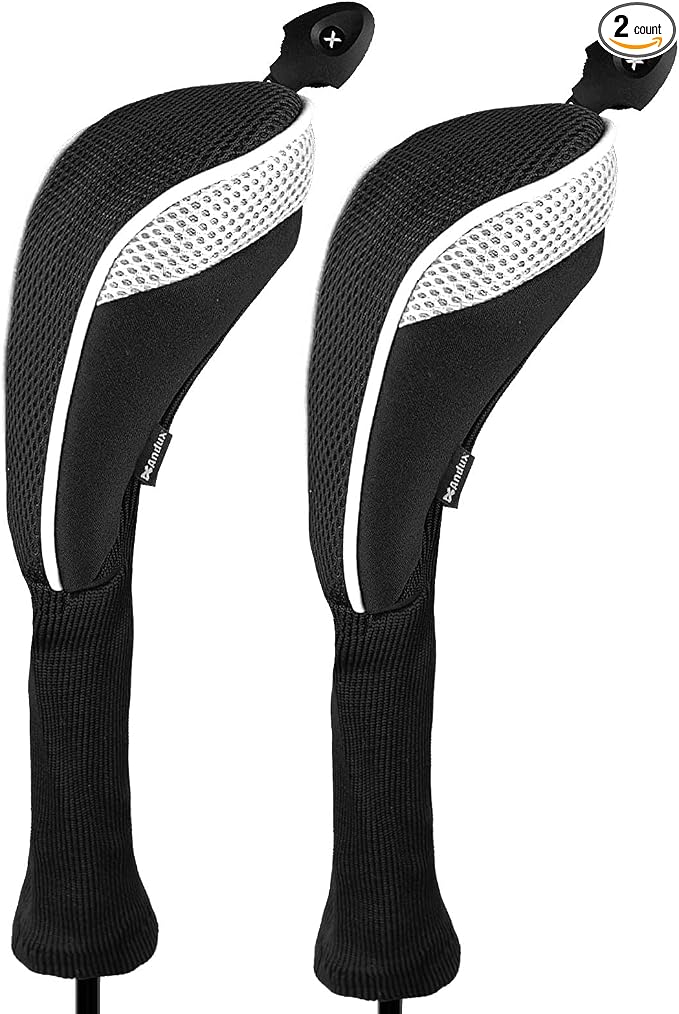 Andux 2 Pack Long Neck Golf Hybrid Club Head Covers Dial No. Tag CTMT-01 | Mesh Breathable material | all the Same Size | Coloured Piping | Pull-On Closure