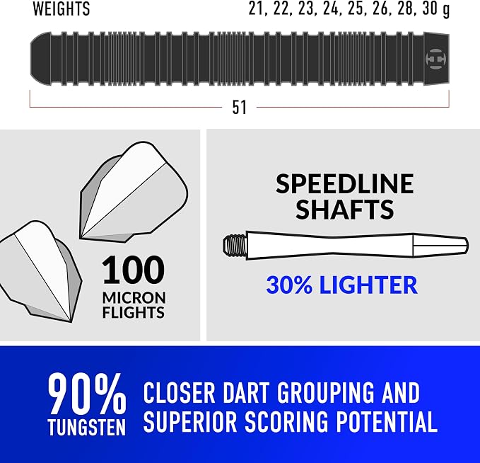 Harrows Caliber 90% Tungsten Steel Tip Darts Set I 21g to 30g All Weights Available I Huge 16pcs Bundle with Spare Shafts, Prime Flights & Travel Case