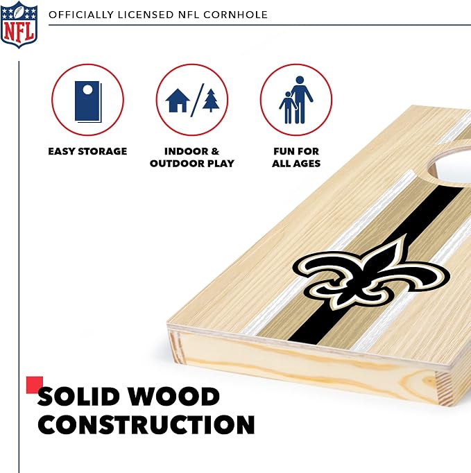 NFL Football Portable Size 1' x 2' Solid Wood Cornhole Set with Direct Print HD Team Graphics – Travel Size