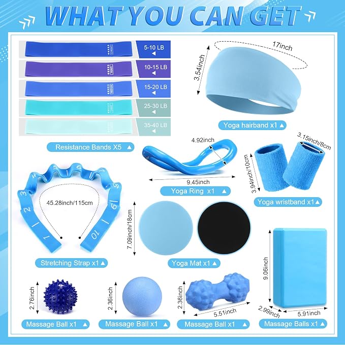 Halloscume 24 Pcs Pilates Kit, Home Pilate Equipment for Women, Pilates Ring and Ball Set with Stretching Strap, Water Bottle, Magic Circle, Yoga Ring, Gym Bag, Resistance Band, Anti Slip Sock