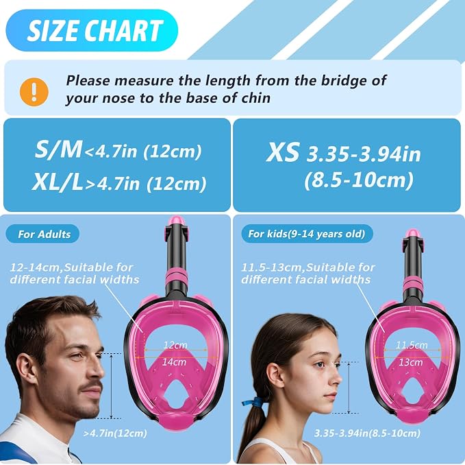 Greatever G2 Adults Kids Full Face Snorkel Mask 2 Pcs,Snorkeling Gear with Latest Dry Top System,Foldable 180 Degree Panoramic View,Safe Breathing,Anti-Leak&Anti-Fog Snorkeling Mask with Camera Mount