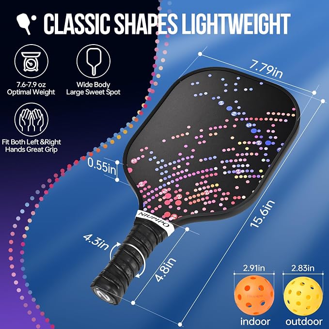 niupipo Pickleball Paddles Set of 2 or 4, USAPA Approved Fiberglass Pickleball Paddle Set with Balls and Bag, Polypropylene Honeycomb Core, Lightweight Pickleball Paddles for Beginners Men Women