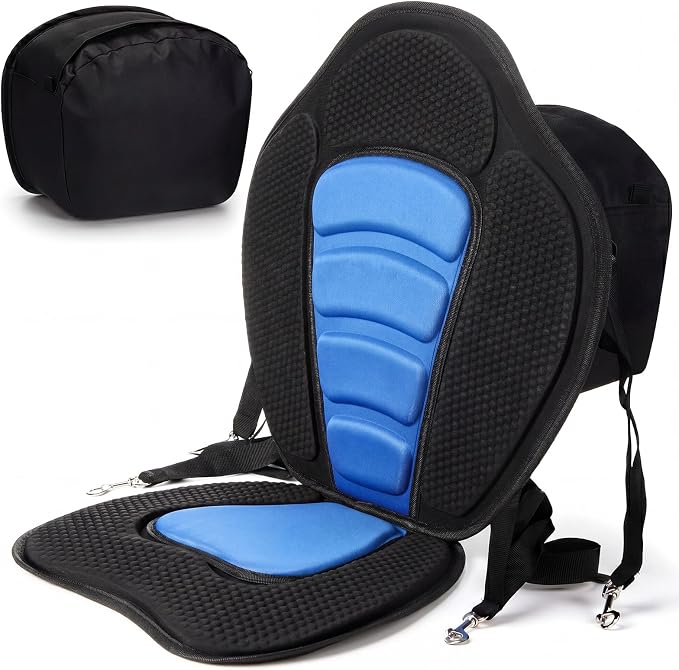 Vinsot Kayak Seat Cushion Universal Paddle Board Seat with Back Support Adjustable Non Slip Boat Chair Seats with 4 Straps and Storage Bag for Kayak Boat Sup Canoe