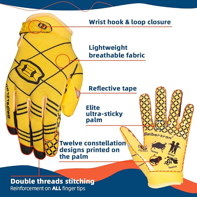 Seibertron Pro 3.0 Twelve Constellations Elite Ultra-Stick Football Receiver Gloves | Super Sticky Grip for Youth Kids Boys 8-12 Girls & Adult Men & Women, Perfect Sports Gift