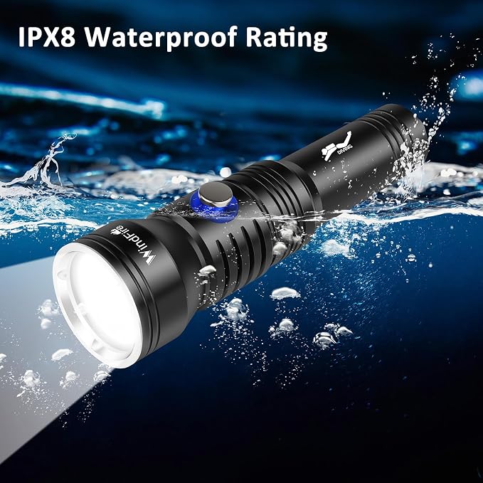WINDFIRE Dive Light Scuba Diving Flashlight, IPX8 Waterproof 210 Feet Underwater Flashlight with Power Indicator & 4 Modes, Aluminum Submersible Torch for Deep Sea Diving and Snorkeling
