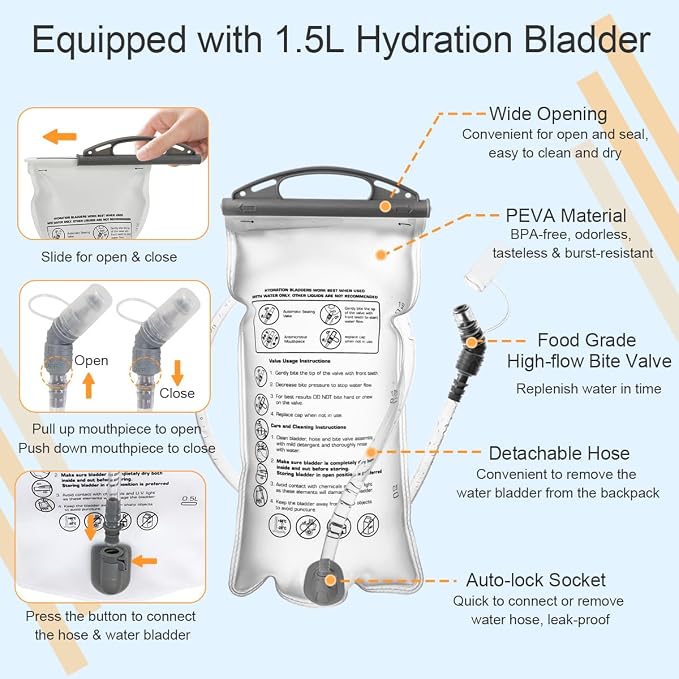 Running Vest with 1.5L Water Bladder, Lightweight Hydration Backpack for Women Men, Breathable Pack Adjustable Chest Straps Running Hydration Vest for Trail Running, Cycling, Hiking - Black