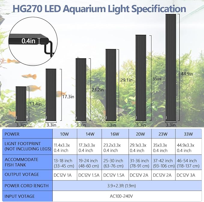 hygger IP68 Waterproof LED Aquarium Light 24/7 Cycle Full Spectrum Fish Tank Light with Timer Adjustable Brightness 12 Colors Aquarium Lamp for 25-30 in Freshwater Planted Tank