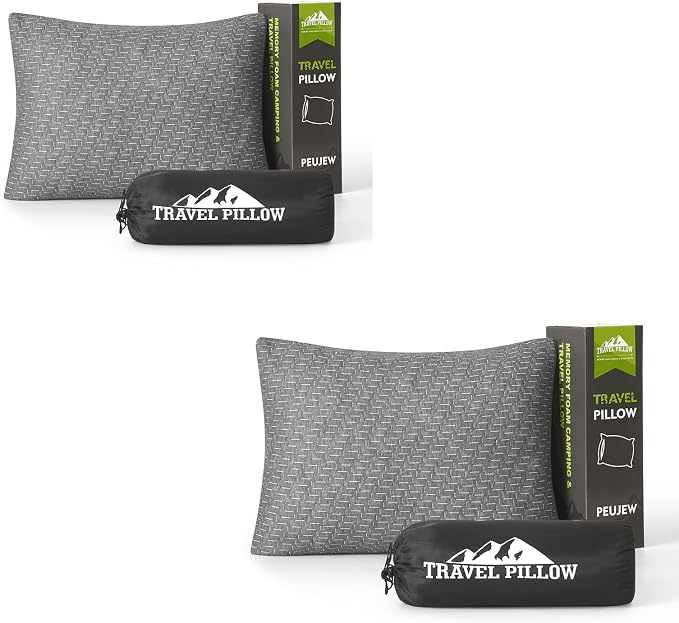 Travel Pillow Compressible Camping Memory Foam Pillow - Dark Grey S Size, Dark Grey M Size, Ideal Backpacking, Airplane and Car