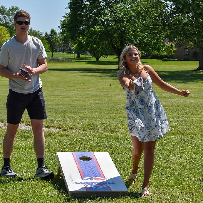Professional Cornhole Bags Set of 8 Regulation Patriotic Series Resin Filled Pro Bean Bags Dual-Sided Slick and Stick