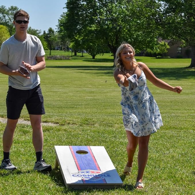 Official Pro Cornhole Bags Set of 8 – Regulation Size & Weight Corn Hole Bean Bags – Patriotic American Flag Inspired Designs – Professional Outdoor Yard Game Accessories